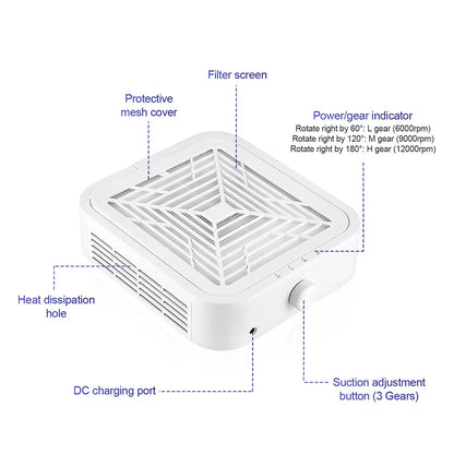 Coletor de pó - Aspirador de pó de unhas - 120W Super POTENTE